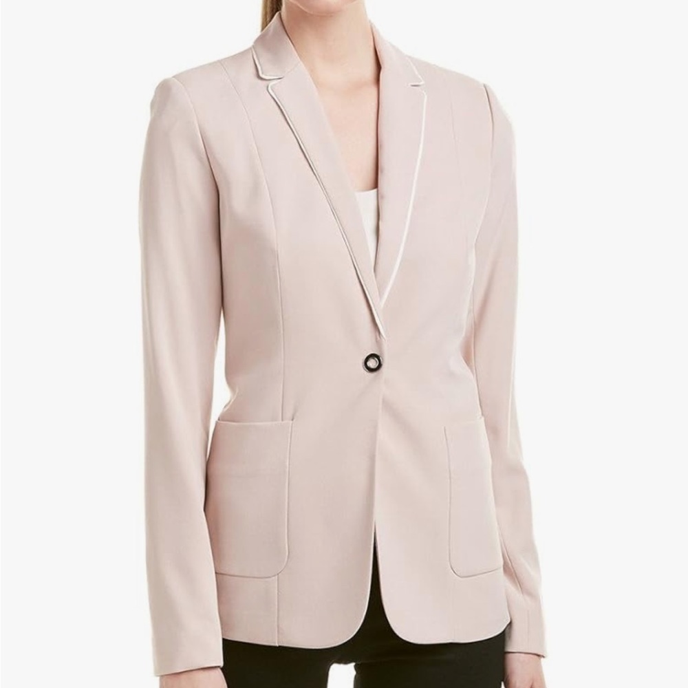 T Tahari Dusty Rose Blazer Size 8 One Button White Piping Trim Preppy Academia - Picture 2 of 15